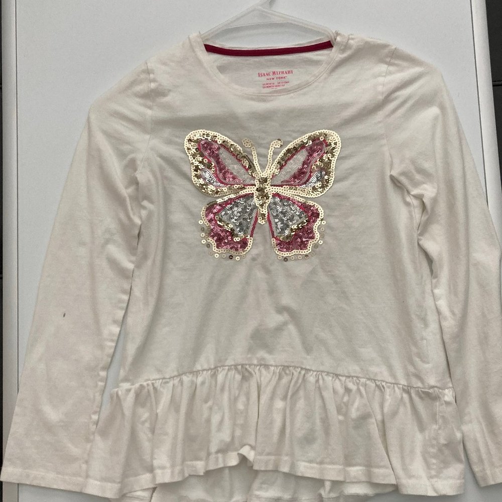 Isaac Mizrahi Cream Top with Butterfly, Girls size Medium (7-8)